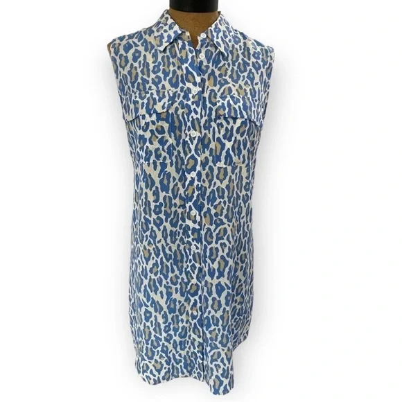 Equipment Cheetah Print Slim Signature Sleeveless shirt dress 100% silk Small‌‌‍ - Picture 3 of 8